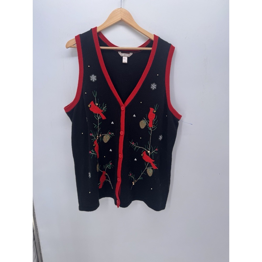 VTG White Stag Red Cardinal Bird Christmas Sweater Vest 2XL 90s Retro Grandmacor